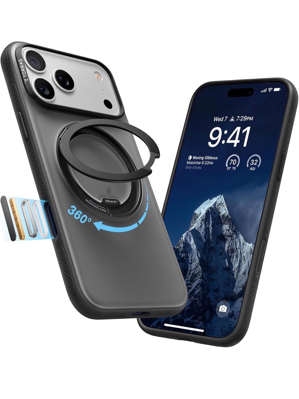 TORRAS Ostand O3 IPhone 17 Pro Max MagSafe Case 360 Degree Stand Obsidian Black